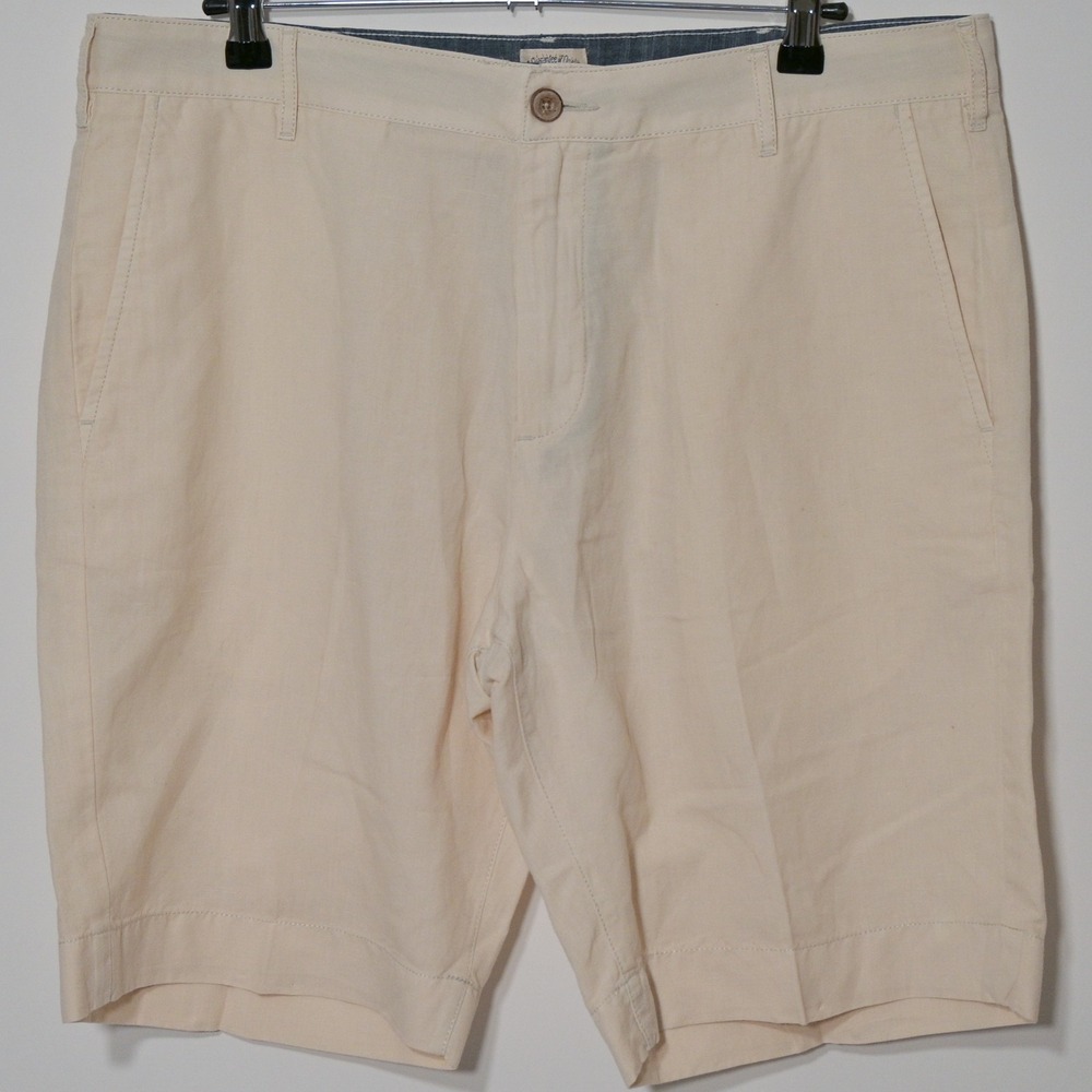 Faherty Malibu Chino Shorts Men's Sz 34 Beige Linen Cotton Blend Casual Light
